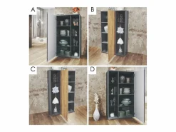 Vitrina Davos, vitrina independiente con 3 estantes de cristal y 8 compartimentos, antracita mate/ de alto brillo (71,5 x 134 x 35 cm)