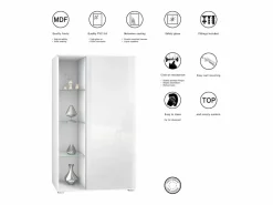 Vitrina Davos, vitrina independiente con 3 estantes de cristal y 8 compartimentos, mate/ mate (71,5 x 134 x 35 cm)
