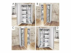 Vitrina Davos, vitrina independiente con 3 estantes de cristal y 8 compartimentos, mate/ mate (71,5 x 134 x 35 cm)