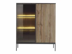 Hot Vitrina de 2 puertas con LED en MDF y vidrio ahumado - Natural y Negro - OVILA Vitrina