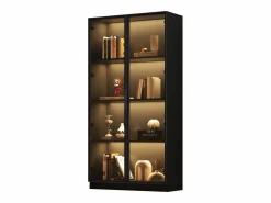 Clearance Merax Vitrina de cristal - 80 x 40 x 160 cm - con LED + 2 puertas con estantes móviles - aglomerado - Negro