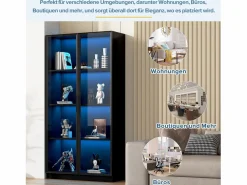 Clearance Merax Vitrina de cristal - 80 x 40 x 160 cm - con LED + 2 puertas con estantes móviles - aglomerado - Negro