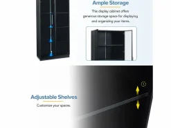 Clearance Merax Vitrina de cristal - 80 x 40 x 160 cm - con LED + 2 puertas con estantes móviles - aglomerado - Negro