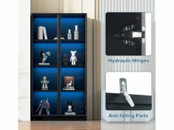 Clearance Merax Vitrina de cristal - 80 x 40 x 160 cm - con LED + 2 puertas con estantes móviles - aglomerado - Negro