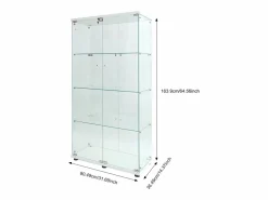 Vitrina de cristal - Vitrina de colección con puertas - Iluminación LED - 2 puertas, 4 estantes - 80,5×36,5×164 cm - Blanco