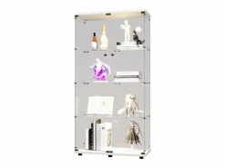 Vitrina de cristal - Vitrina de colección con puertas - Iluminación LED - 2 puertas, 4 estantes - 80,5×36,5×164 cm - Blanco