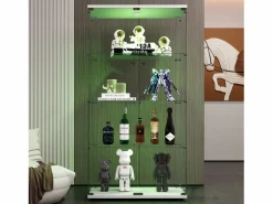 Vitrina de cristal - Vitrina de colección con puertas - Iluminación LED - 2 puertas, 4 estantes - 80,5×36,5×164 cm - Blanco