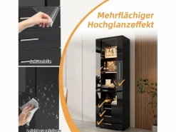 Merax Vitrina de cristal brillante - 60 x 180 x 35 cm - con LED - Vitrina vertical con 3 cajones - MDF - Negro