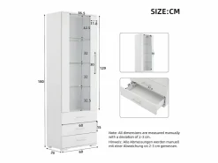 Vitrina de cristal brillante - 60 x 180 x 35 cm - con LED - Vitrina vertical con 3 cajones - MDF - Vitrina