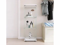 Hot Vitrina de cristal 42×36×125cm GARHELPER - 3 estantes - 1 puerta - Cristal templado - Vitrina