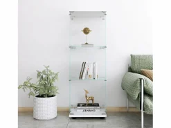 Hot Vitrina de cristal 42×36×125cm GARHELPER - 3 estantes - 1 puerta - Cristal templado - Vitrina