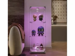 Vitrina de cristal 42×36×125cm GARHELPER - 3 estantes - 1 puerta - Cristal templado - Luz LED - Negro