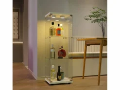 Vitrina de cristal 42×36×125cm GARHELPER - 3 estantes - 1 puerta - Cristal templado - Luz LED - Negro