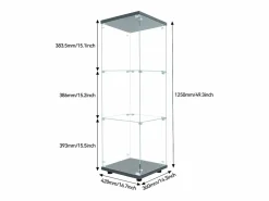 Vitrina de cristal 42×36×125cm GARHELPER - 3 estantes - 1 puerta - Cristal templado - Luz LED - Blanco