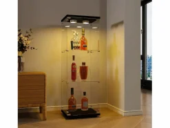 Vitrina de cristal 42×36×125cm GARHELPER - 3 estantes - 1 puerta - Cristal templado - Luz LED - Blanco