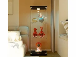 Vitrina de cristal 42×36×125cm GARHELPER - 3 estantes - 1 puerta - Cristal templado - Luz LED - Blanco