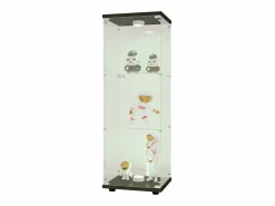 Vitrina de cristal 42×36×125cm GARHELPER - 3 estantes - 1 puerta - Cristal templado - Luz LED - Blanco