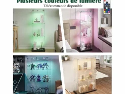 Vitrina de cristal con 4 estantes y puerta doble, vitrina para sala de estar