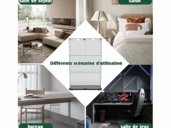 Vitrina de cristal con 4 estantes y puerta doble, vitrina para sala de estar