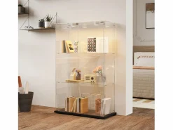 Vitrina de cristal con 4 estantes y puerta doble, vitrina para sala de estar