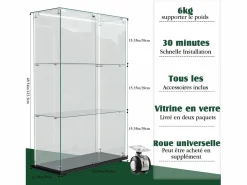 Hot Vitrina de cristal con 4 estantes y puerta doble, vitrina para sala de estar Negro