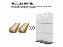 Hot Vitrina de cristal con 4 estantes y puerta doble, vitrina para sala de estar Negro