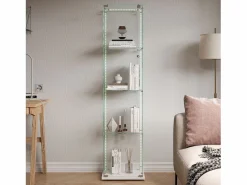 Clearance Vitrina de cristal con 4 estantes e iluminación LED - 163 x 39 x 35 cm - Vitrina estrecha - Vitrina
