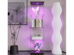 Online Vitrina de cristal con 4 estantes, LED, 1 puerta, 164x42x36 cm, armario de colección, , transparente Vitrina