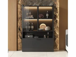 New Vitrina de cristal con iluminación LED - Diseño pop-up - Vitrina de colección - 35 x 80 x 120 cm, Negro