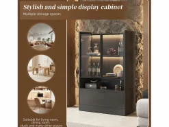 New Vitrina de cristal con iluminación LED - Diseño pop-up - Vitrina de colección - 35 x 80 x 120 cm, Negro