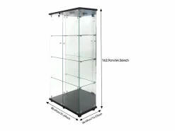 Hot Vitrina de cristal con soporte, LED, 2 puertas con cerradura, 4 compartimentos, para colecciones y decoración Vitrina