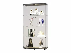 Hot Vitrina de cristal con soporte, LED, 2 puertas con cerradura, 4 compartimentos, para colecciones y decoración Vitrina