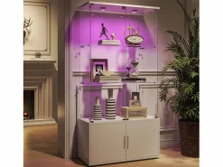 Online Vitrina de cristal de 3 estantes con gabinetes e iluminación LED – Diseño moderno Blanco