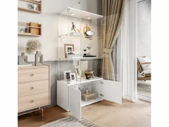 Online Vitrina de cristal de 3 estantes con gabinetes e iluminación LED – Diseño moderno Blanco