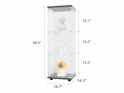 Outlet Vitrina de cristal de 3 estantes con puerta, estantería independiente para sala de estar, dormitorio y oficina, 42 x 36 x 125 cm, color Negro