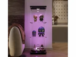 New Vitrina de cristal de pie, 125 cm, con iluminación LED, cerradura, 1 puerta, 3 estantes, transparente, color Vitrina