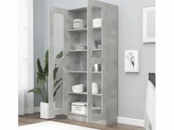 New Clicnbuy Vitrina de madera contrachapada hormigón 82,5x30,5x185,5cm Gris