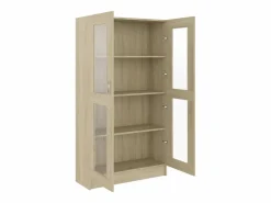 Clicnbuy Vitrina de madera contrachapada color roble 82,5x30,5x150 cm Marru00f3n