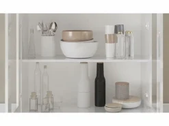 Online vidaxl Vitrina de madera ingeniería brillo 82,5x30,5x150 cm Blanco