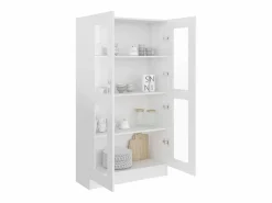 Online vidaxl Vitrina de madera ingeniería brillo 82,5x30,5x150 cm Blanco