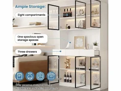 New Vitrina de Pared - 6 Puertas Cristal + 3 Cajones - con LED RGB - Panel de Partículas 120x36x200cm Vitrina