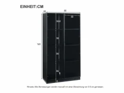ModernLuxe Vitrina de vidrio 160x40x160 cm - con LEDs - almacenamiento de 4 puertas con estantes móviles - aglomerado -