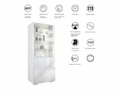 Best Vitrina Granada, Armario Vitrina Made in Germany con Puerta de Cristal e Inserto de Cristal, blanco mate/gris arena de alto brillo (50 x 122,5 x 34,5 cm) Beige