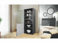 New Vitrina Granada de Vladon, Armario Vitrina Made in Germany con Puerta de Cristal e Inserto de Cristal incl. LED, antracita mate/ mate (50 x 122,5 x 34,5 cm) Negro