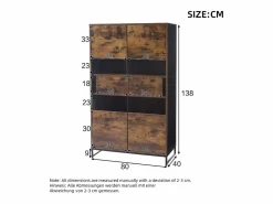 New Vitrina independiente - 80 x 40 x 138 cm - con LEDs + 2 cajones + 2 puertas - MDF - natural Vitrina