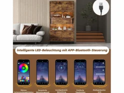 New Vitrina independiente - 80 x 40 x 138 cm - con LEDs + 2 cajones + 2 puertas - MDF - natural Vitrina