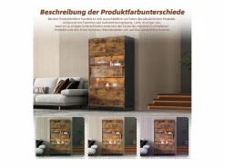 New Vitrina independiente - 80 x 40 x 138 cm - con LEDs + 2 cajones + 2 puertas - MDF - natural Vitrina