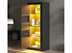 Discount Vitrina lacada con LEDs + 1 estante de cristal + puerta - 61 x 42 x 162 cm - aglomerado - Vitrina