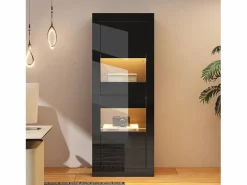 Discount Vitrina lacada con LEDs + 1 estante de cristal + puerta - 61 x 42 x 162 cm - aglomerado - Vitrina