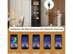 Clearance Vitrina lacada en con puertas de cristal, estante LED, 3 cajones, 60x35x180 cm Negro